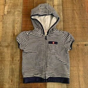 Janie and Jack Zip-up Short sleeve hoodie navy and white stripes 18-24M